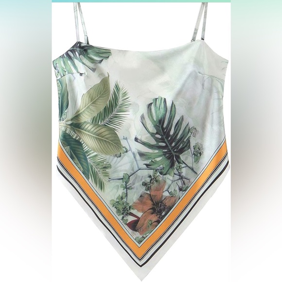 Tropical Bandana Silk Satin TieBack Crop Top Adjustable Straps, Size:Small, NWOT - Picture 3 of 8